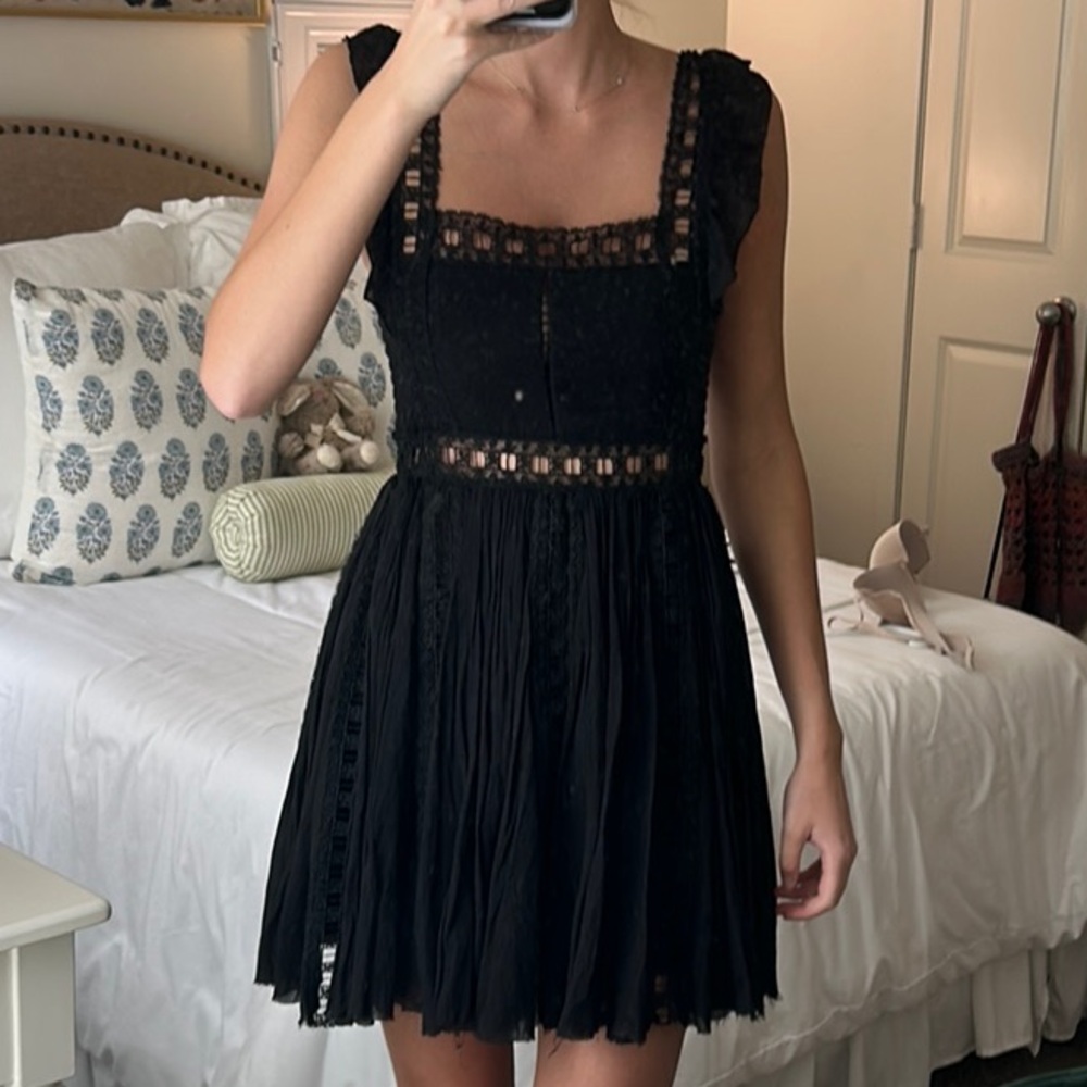 Free People Black Cut Out Pleated Mini Dress